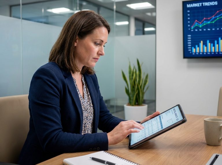 Analyste financier femme en bureau moderne et concentrée