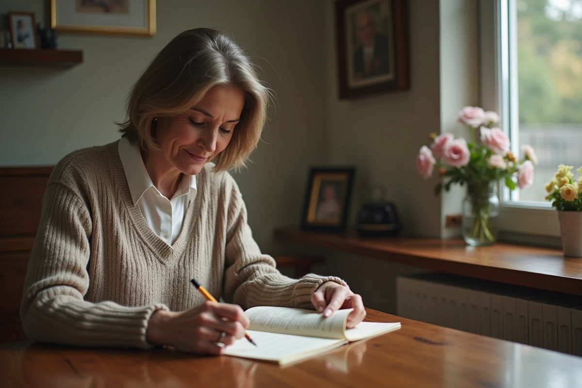Femme lisant une lettre dans un intérieur chaleureux