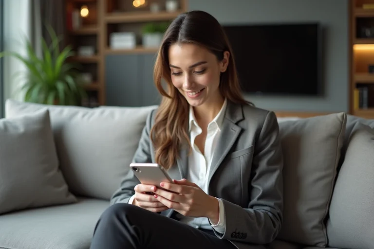 Jeune femme en mode vie moderne utilisant une application vêtement