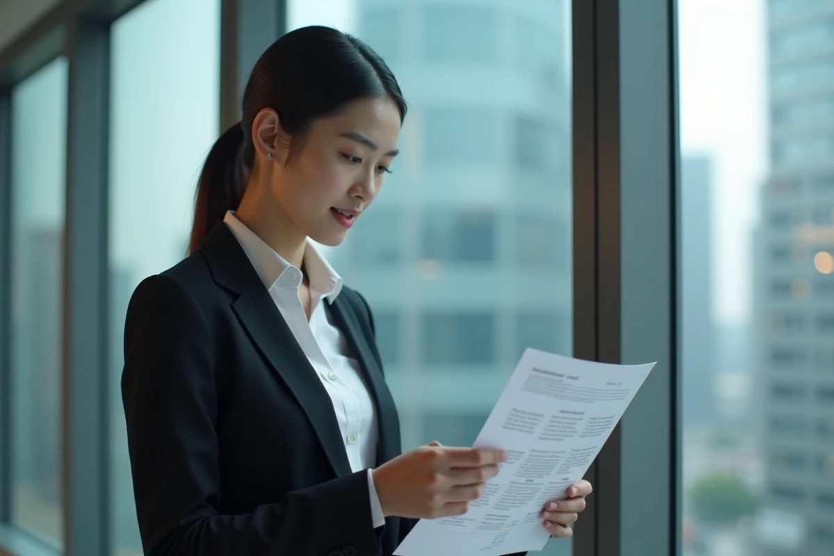 Jeune femme d affaires examine une checklist de securite